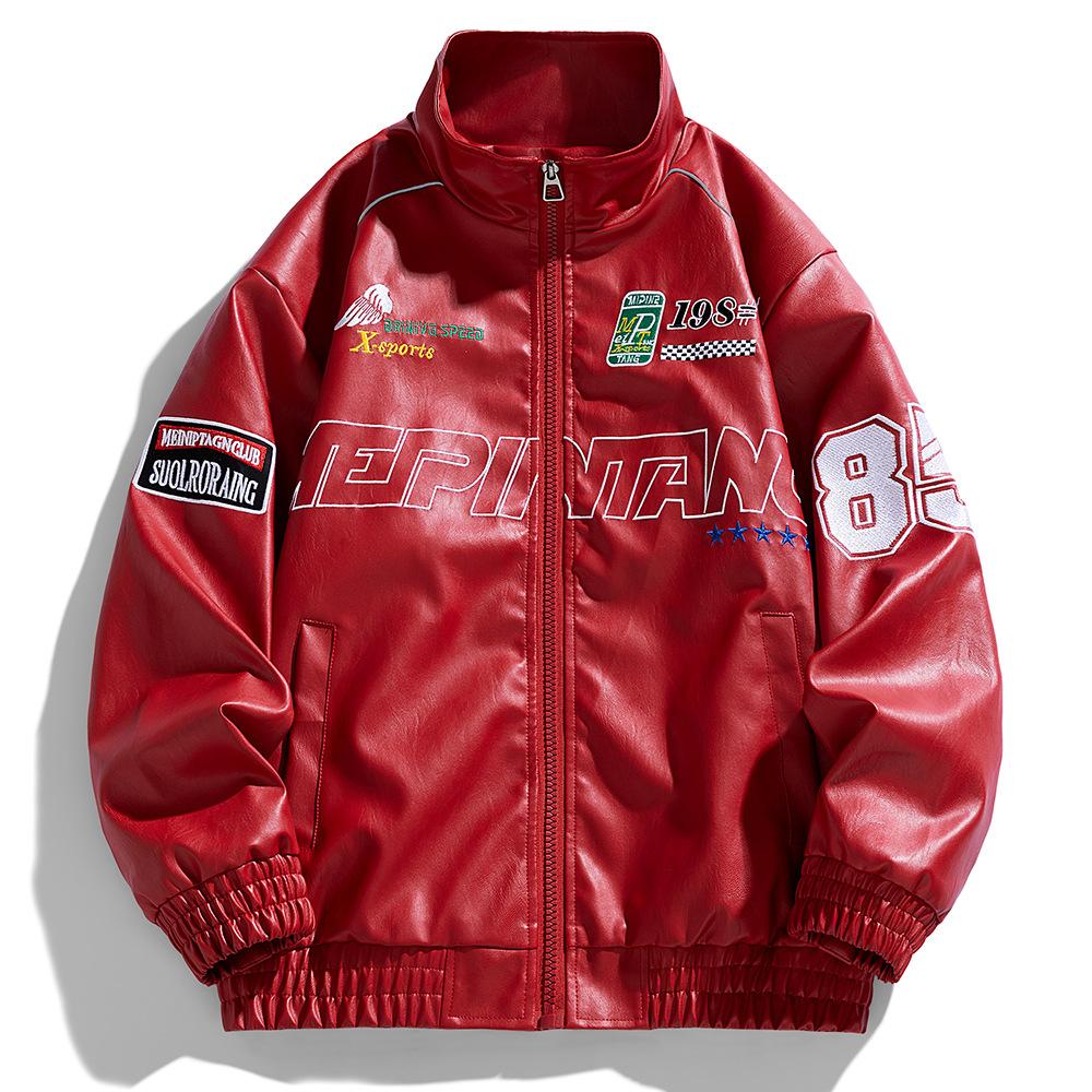 Fashion Jacket Stand-up Collar Casual Spring and Autumn New Embroidered Loose Men's Motorcycle Leather Jacket