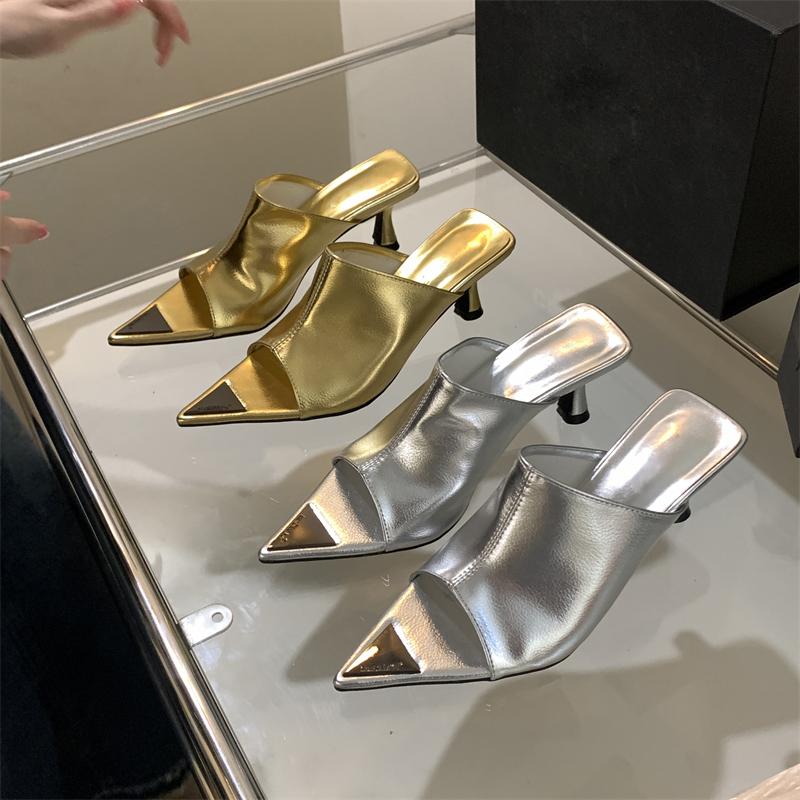 Fashion Shoes for Women New Summer Pointed Peep Toe Slide Slippers Thin Low Heels Banquet Party Prom Ladies Designer Shoes Zapatos Mujer