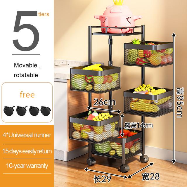 Kitchen Storage Shelf Multi-Layer Movable Fruit Vegetable Snack Stand Rotating Kitchen Storage Rack Large-capacity Shelf