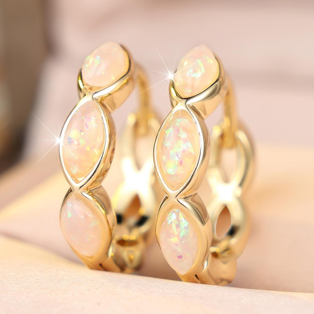 Elegant Two Colors Available Marquise Opal Hoop Earrings for Women Daily Wear and Party