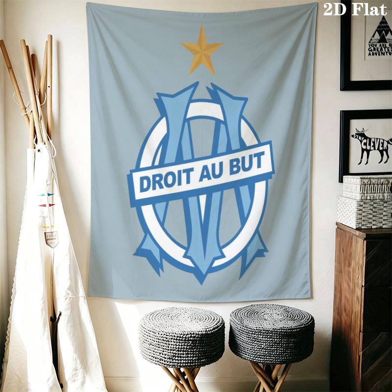 Olympique De Marseille Wall Tapestry Aesthetic Wall Hanging Printed Fabric Blanket Decorative Tapestries for Bedroom Living Room Home Decor