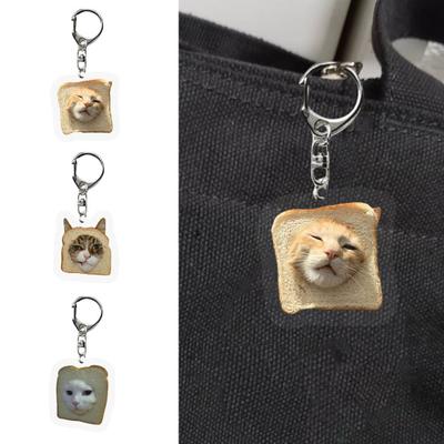 Portachiavi a forma di gatto Toast in acrilico trasparente spesso con moschettone, portachiavi per auto, borsa, accessori per Natale