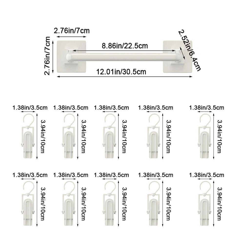 Plastic Kids Wardrobe Hanging Rod Punch-free Hat Storage Rack Wall Storage Hanging Rack for Home S-with 10 Clips 930₽