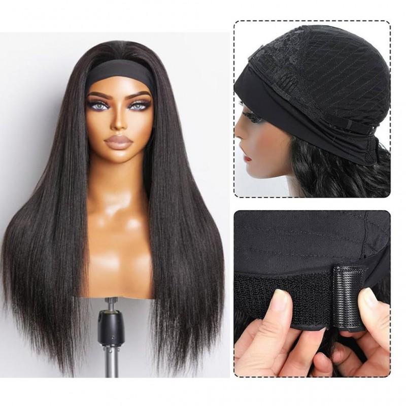 African Womens Black Headband Long Straight Synthetic Wig Xuchang