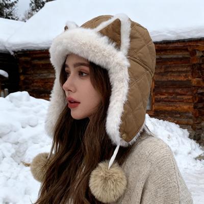 Lei Feng Hat Soft Plush Fox Ear Design Warm Imitation Rex Rabbit Fur Velvet