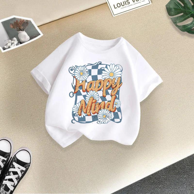 Children T-shirt Cute Cat Printed Kids 100% Cotton Clothes Tops 2-13Y Loose-fit Casual  O-Neck Short-sleeve T-shirt