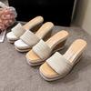 Eilyken New Design Weave Square Toe Platform Wedge Slippers Woman Slide Shoes Fashion High Heels Summer Zapatos De Mujer