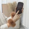Fashion Faux Fur Trim Cuff PU Leather Gloves Lined Rhinestone Winter Thermal Gloves Windproof Touchscreen Warm Gloves for Women