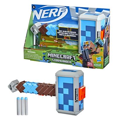 Hasbro Nerf Minecraft Stormlander Fires 3 Includes Official Nerf Elite 3 Pull Back Priming Handle F4416 Genuine Product Hammer-Shaped Blaster, Darts,