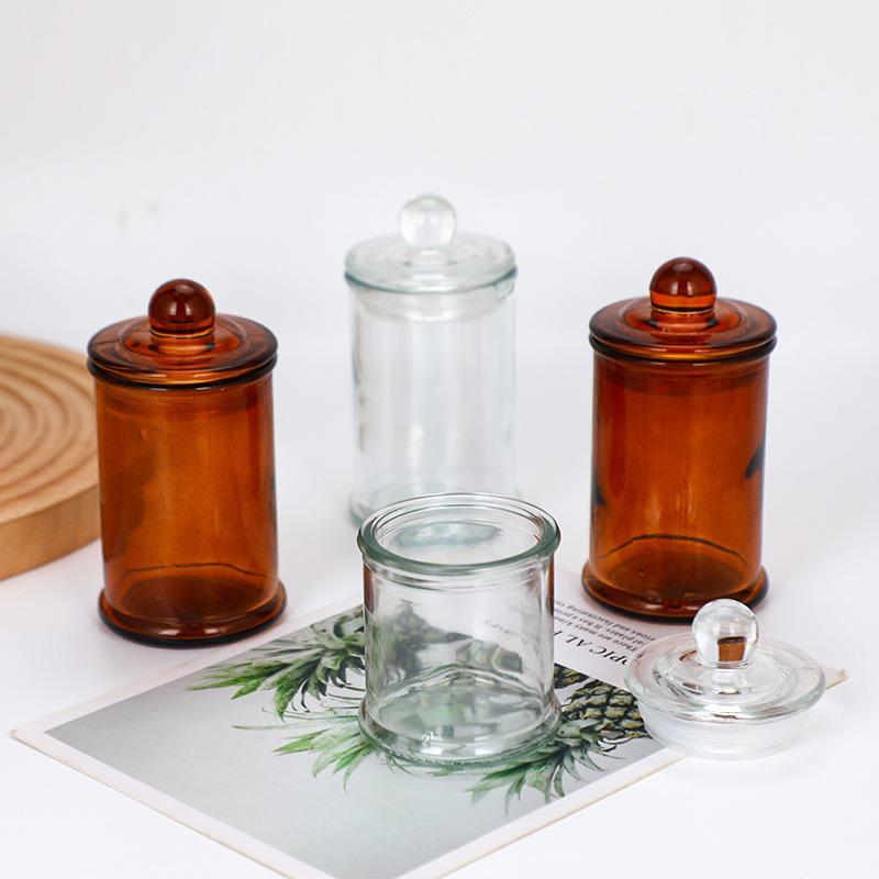 Brown Glass Candle Holder with Lid: Light-Blocking, Transparent Aromatherapy Cup.