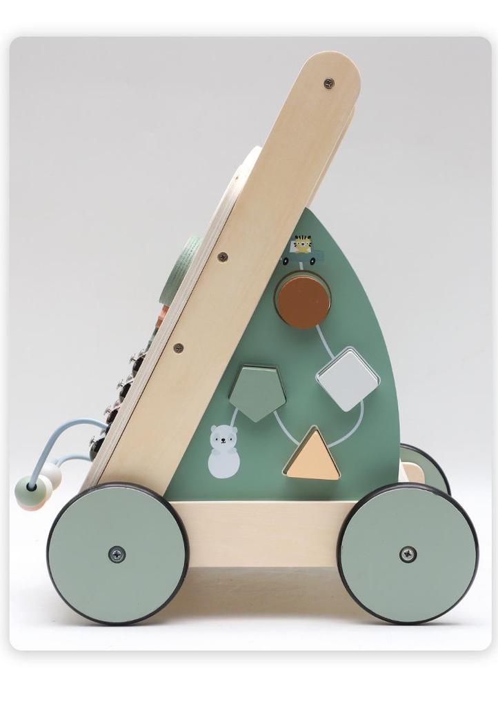 Wooden Baby Walker Stroller with Educational Learning Aid - Anti-Tip Push Car Toy for Toddlers