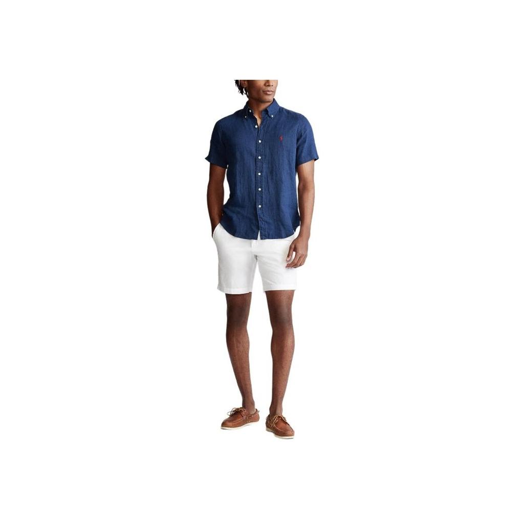 Polo Ralph Lauren Solid Color Pony Embroidered Single-Breasted Loose Short Sleeve Shirt Men shirts Dark-Blue MNPOWOV1N820042-410