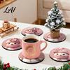 Holiday Table Decor 4/6Pcs Christmas Animal Wooden Coaster Festive Plaid Floral Round Drink Housewarming Gift Ideas Mats Decorations for Home Office