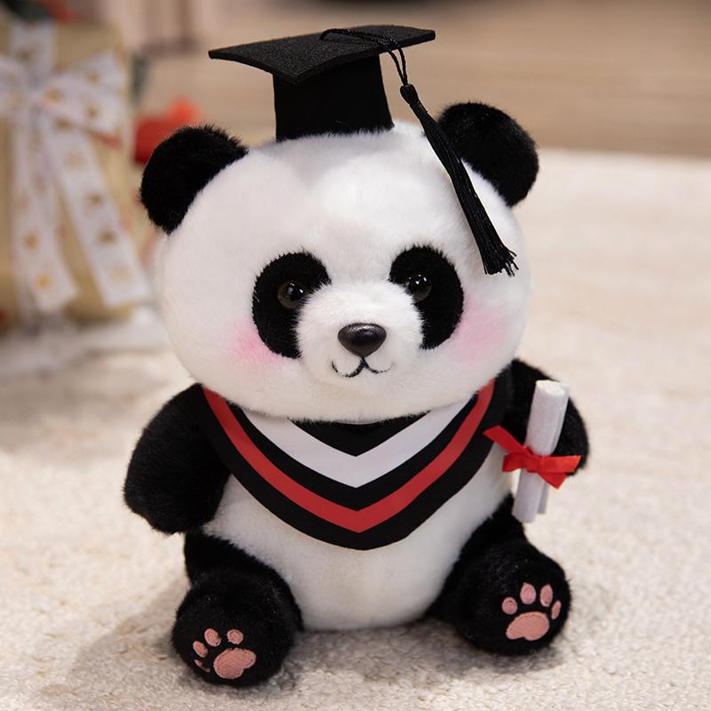 Tocco da Laurea Panda Peluche Giocattolo Peluche Seduto Animale Cartone Animato Università Collage Dottore Mascotte Souvenir Regalo