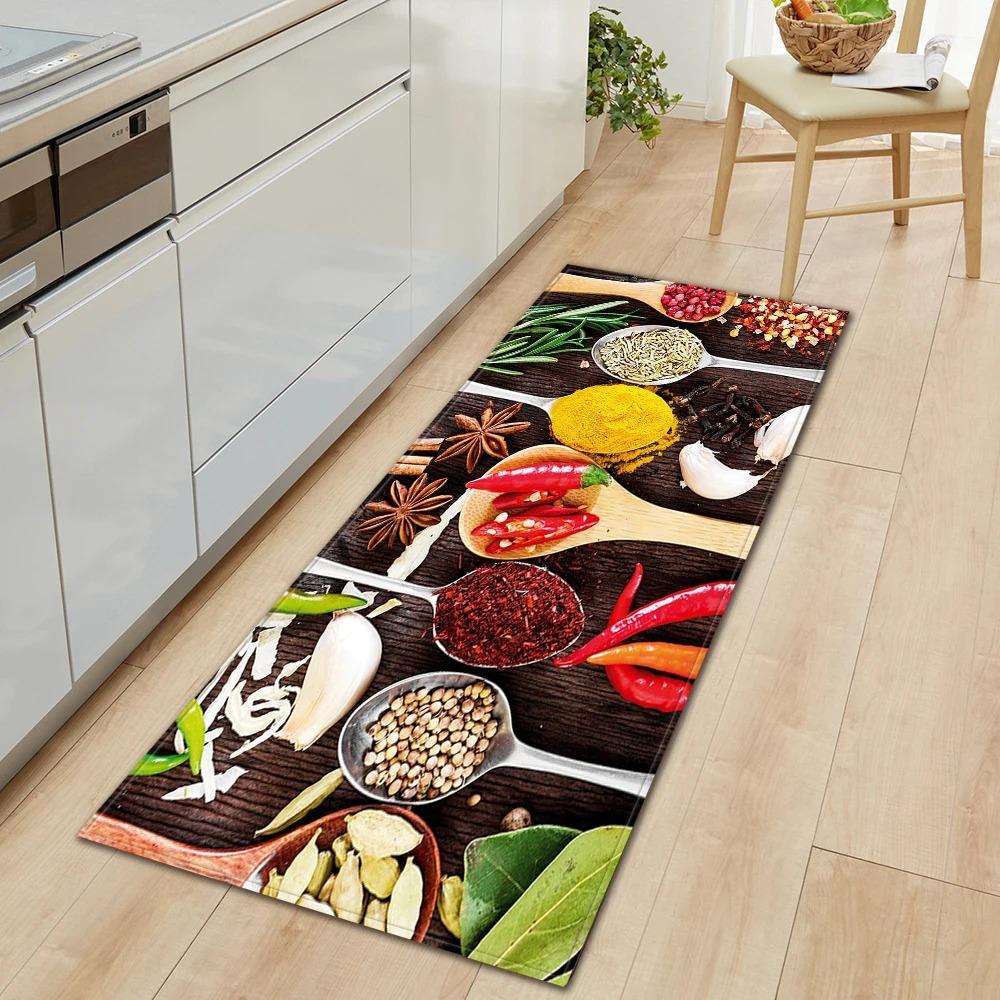 Ingredients and Spices Pattern Home Kitchen Floor Mats Door Front Decoration Floor Mats