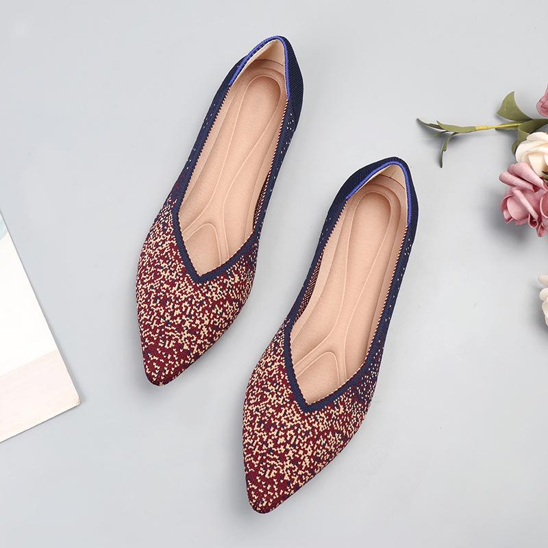 Spring and Autumn Flying Single Shoes Doudou 41 Flat Bottom 43 Large Size Women's Shoes Knitted Ladyshoes Pregnant Women