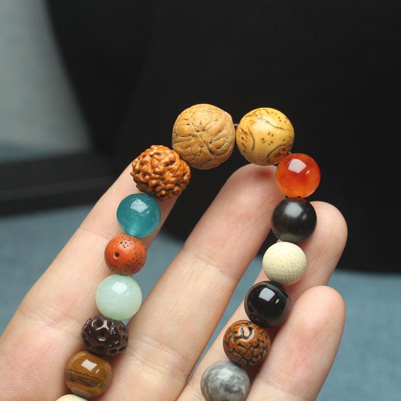 Traditional Chinese 18 Bodhi Seeds Mala Bracelet, Lingyin Style Multi-Treasure Prayer Beads for Couples