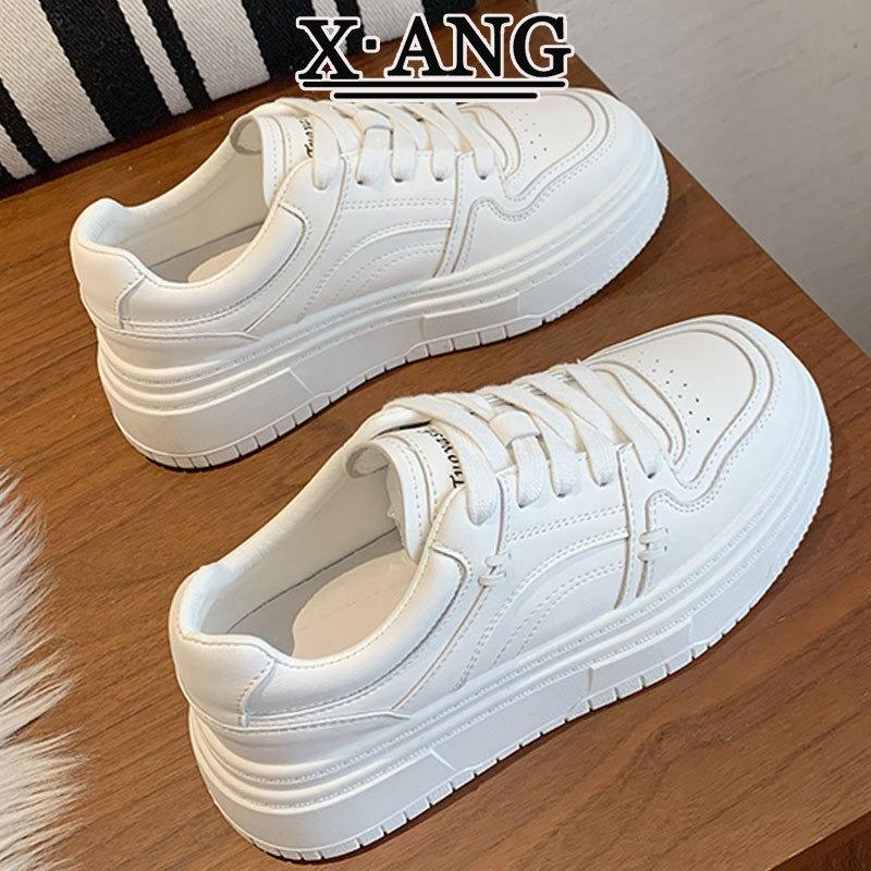 Leather thick-soled heightening board shoes early spring new versatile little white shoes children's casual sports shoes women's shoes