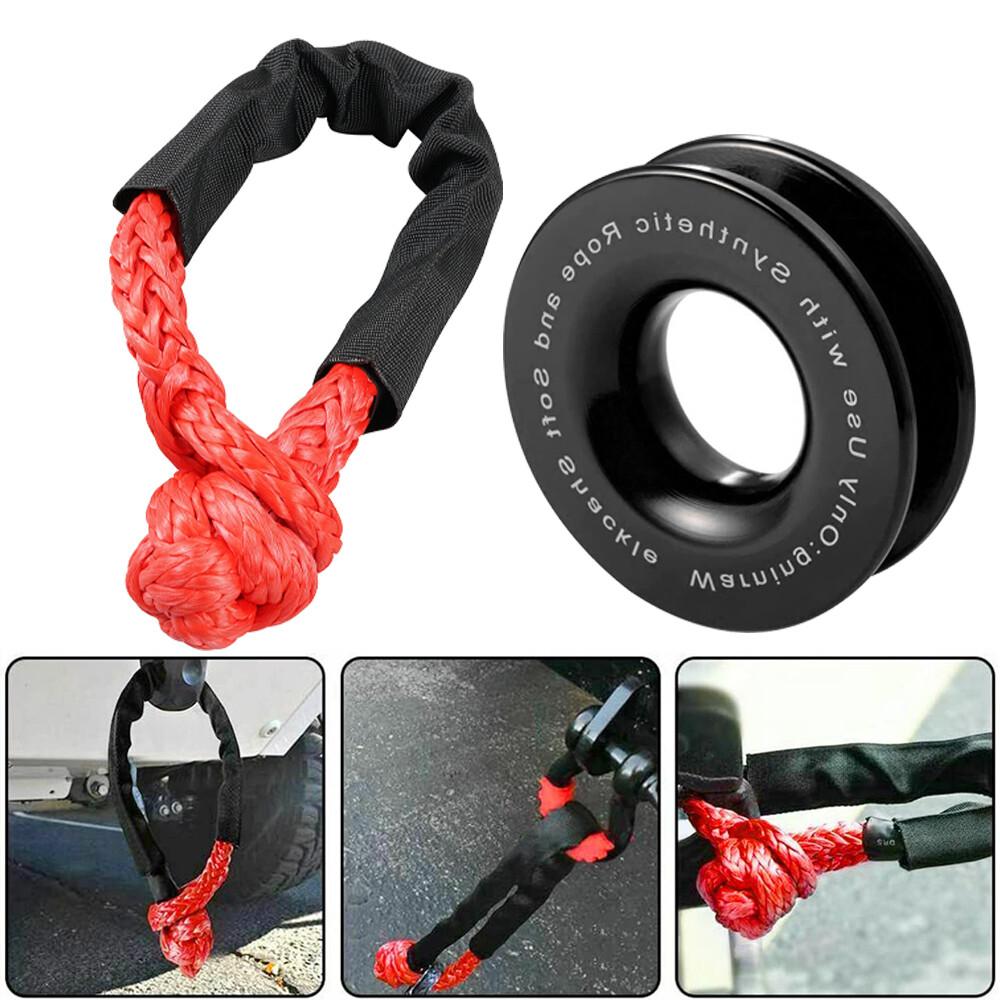 Heavy Duty Recovery Ring Snatch Block Pulley W/ Soft Shackle Tow Winch Rope