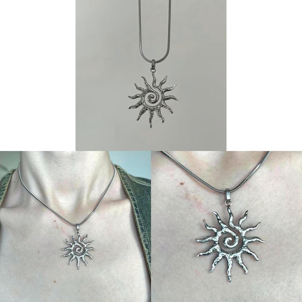 Bohemian Sun Pendant Necklace With Stainless Steel Snake Chain For Womens Fashion