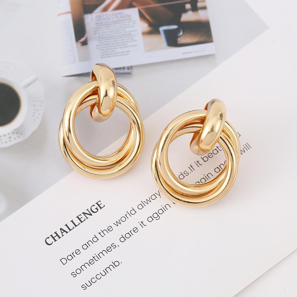 2024 Trendy Geometric Gold Hoop Earrings: Exaggerated Retro Style for Women