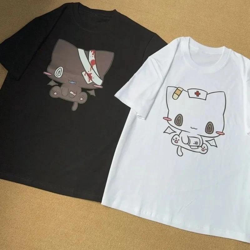 Women's T-shirt Cartoon Printing Fun Couple Sweet Short Sleeved Loose Neck Y2K Harajuku Top Women's Casual T-shirt