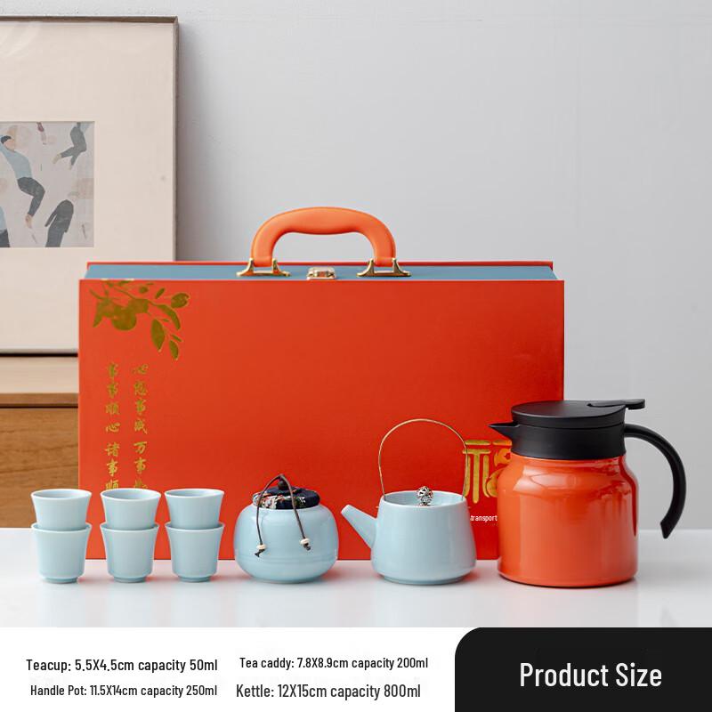 OIMG Celadon Ceramic Insulated Travel Tea Set