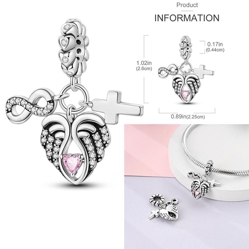 Copper Peace Dove Hope Angel Heart Shaped Guardian Pendant Charms Beads Fit 4Mm Aperture Bracelet Diy Jewelry