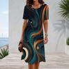 Women Plus Size Round Neck Short Sleeve Rainbow Printed A Line Dress
