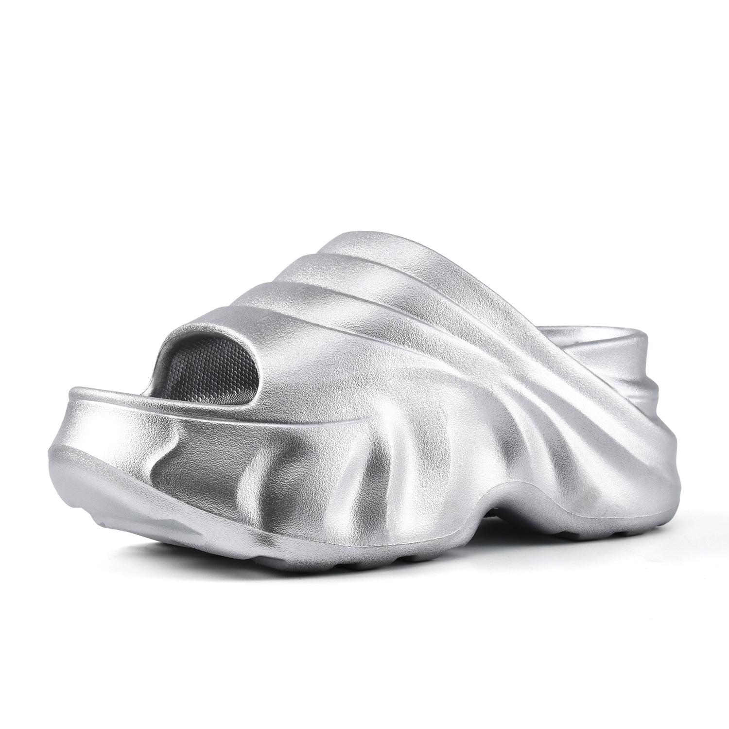 

Thick-soled slippers women s summer new fish mouth versatile soft bottom heightening one-word drag premium non-slip slippers 40-41 серебряный