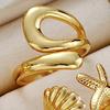 5Pcs Ocean Beach Ring Men Women Golden Starfish Shell Sea Snail Finger Ring Adjustable Opening Alloy Coastal Ring Fashion Jewelry