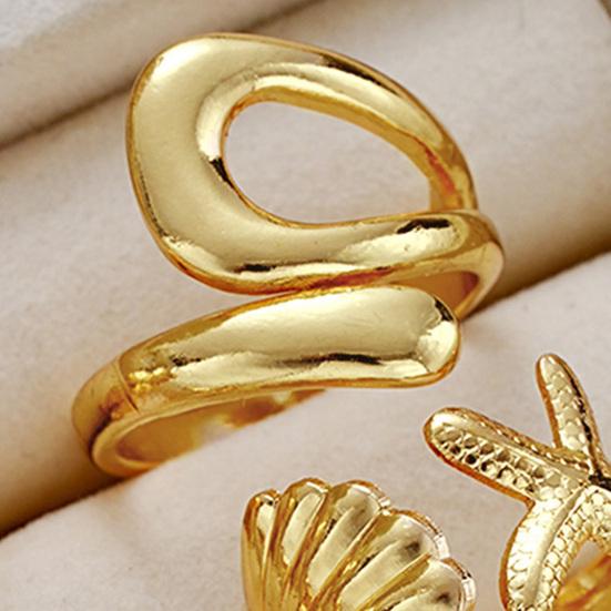 5Pcs Ocean Beach Ring Men Women Golden Starfish Shell Sea Snail Finger Ring Adjustable Opening Alloy Coastal Ring Fashion Jewelry