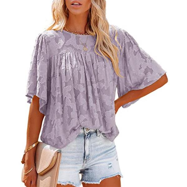 European and American women's clothing 2022 summer new Amazon shirt horn sleeve doll clothing lace hollow chiffon top women