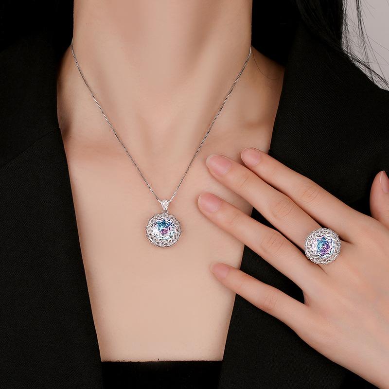 Jewelry Copper Bottom Gold Plated Millennial Cut Gradual Change Color Temperament Set Heroine Stone 12Mm