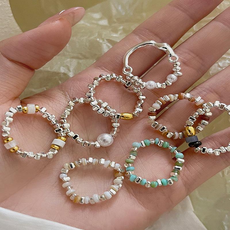 Elegant Shattered Pearl Silver Ring For Women Trendy Fashionable Adjustable Design