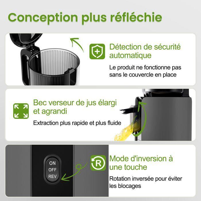 Cold Press Juicer - VENTRAY - Wide Chute 120mm - Easy Cleaning - 250W 1.2L - Black