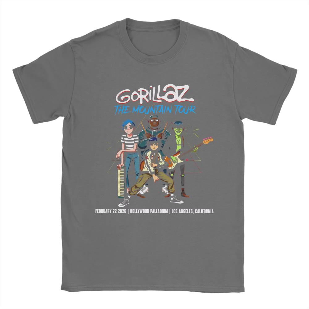 Novelty Gorillaz The Mountain Tour T-Shirt for Men Women O Neck Pure Cotton T Shirt Short Sleeve Tees Clothes