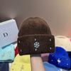 Winter Warm Knit Hat Rabbit Fur Faux Snowflake Rhinestone Earflap Beanie Fashionable Soft