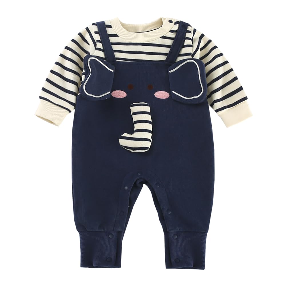 Baby nest Baby Clothes Boys Coverall Romper Long Sleeve Baby Clothes Front Opening Clothes Newborn Clothes Kindergarten School Cute Navy Elephant 80