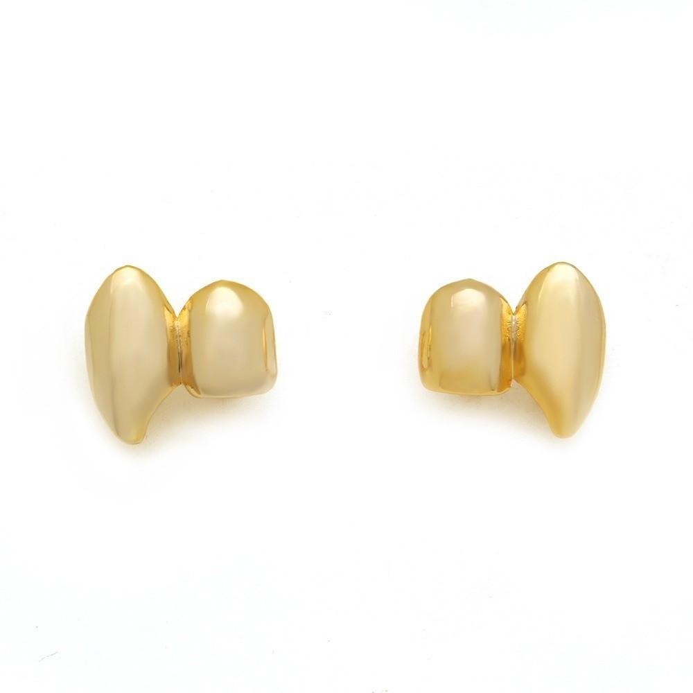 2Pcs/Set Double Glossy Tooth Caps Gold Silver Color Fangs Dental Grills  for Women Men