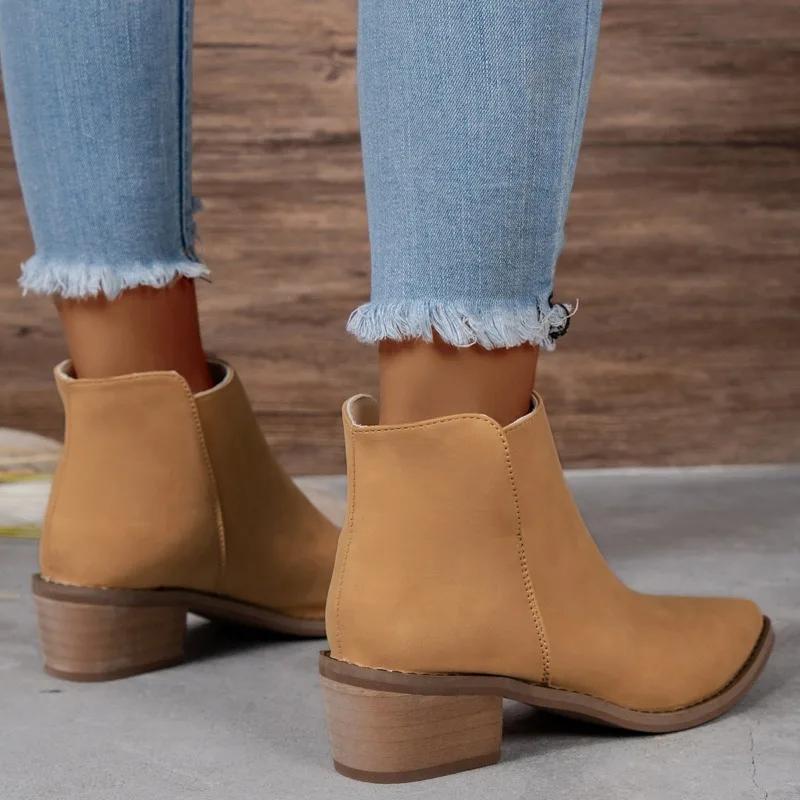 fashion 2024 Plus Size Shoes for Women Ankle Women's Boots Concise Modern Boots Women Pointed Toe Slip on Square Heel Ladies Shoes