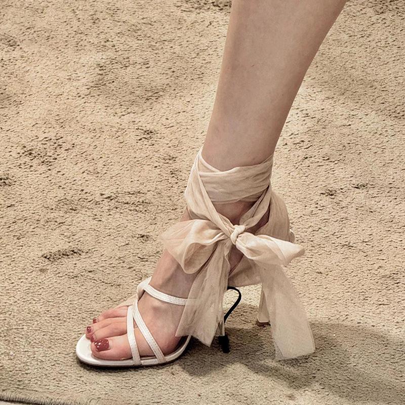 

2025 New Fairy Wind Banding Party Open-Toed High Heel Sandals Women High Heels French Sandals Women 35