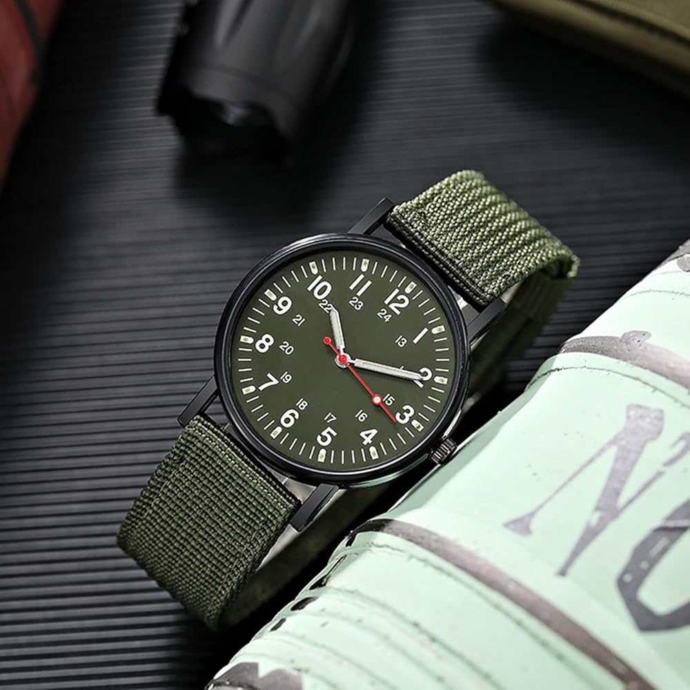 Canvas Sports Watch Unisex Military Analog Watch Tactical Slip-through Strap Waterproof Outdoor Sports Timepiece