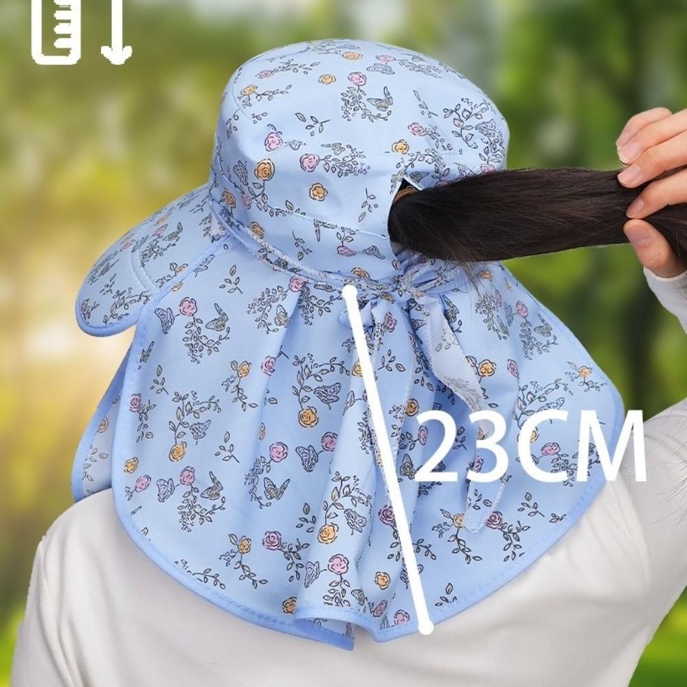 Floral Sunshade Shawl Cap With Mask Neck Protection Hat Breathable Picking Tea Hat  Women