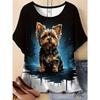 Plus Size Casual Crew Neck Short Sleeve Cartoon Animal Print T-Shirt - Soft Stretch Polyester Fabric Spring and Summer Womens Relaxed Fit Clothing
