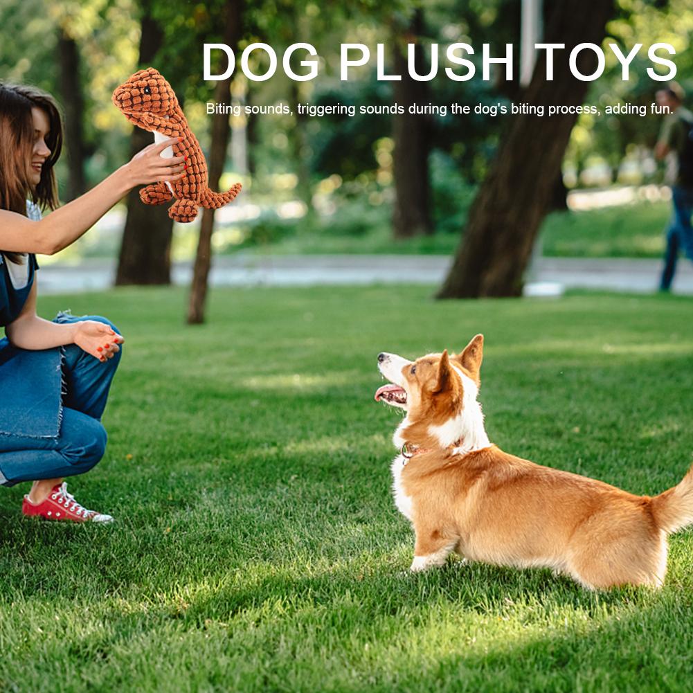 Dino Sounding Interactive Dog Toy Unbreakable Stuffed Dinosaur Dog Toys for Aggressive Chewers
