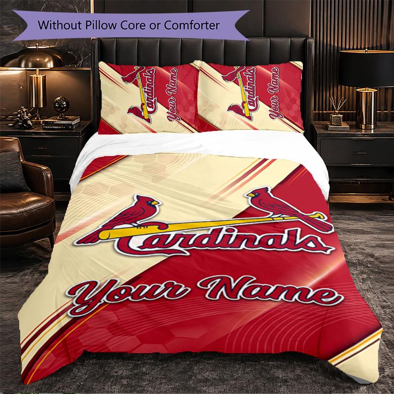 St. Louis Cardinals Customized Name Text Bedding Set, 1 Duvet Cover & 2 Pillowcases Personalized Bedroom Gift