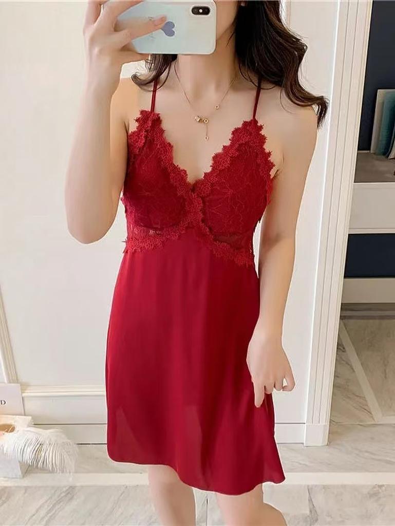 Moon tide sexy nightdress women with chest pad lace suspender pajamas hot private loungewear underwear pure desire suit