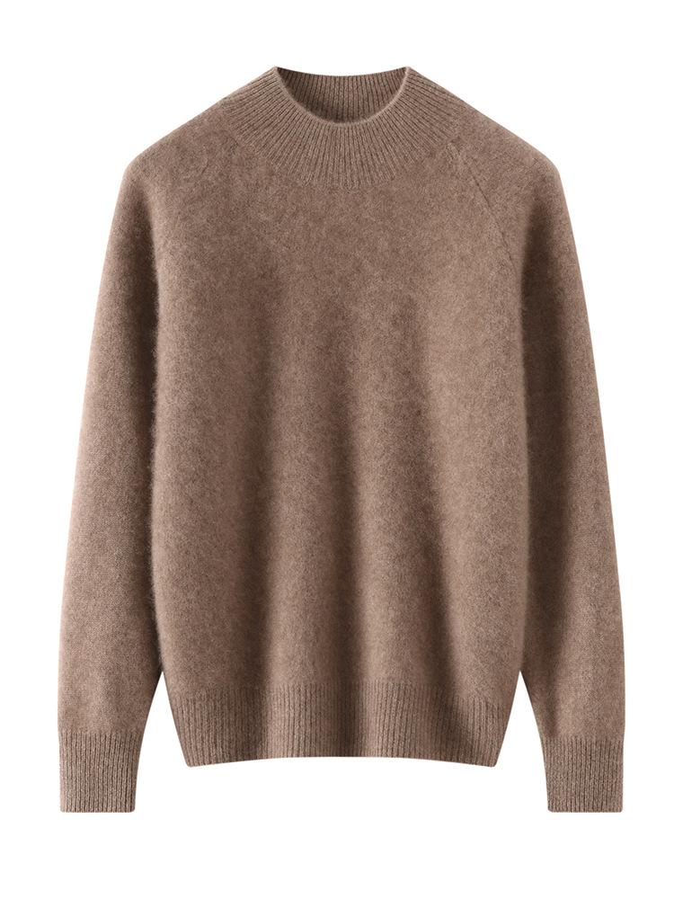 Women's Pure Cashmere Loose Fit Turtleneck Sweater, Solid Color, Thickened Base Layer for Autumn and Winter