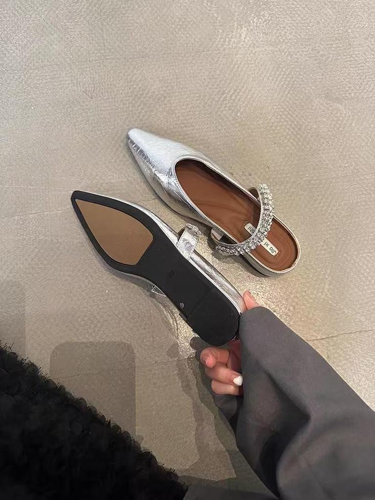 Spring 2025 European and American Square Toe Rhinestone Backless Sandals